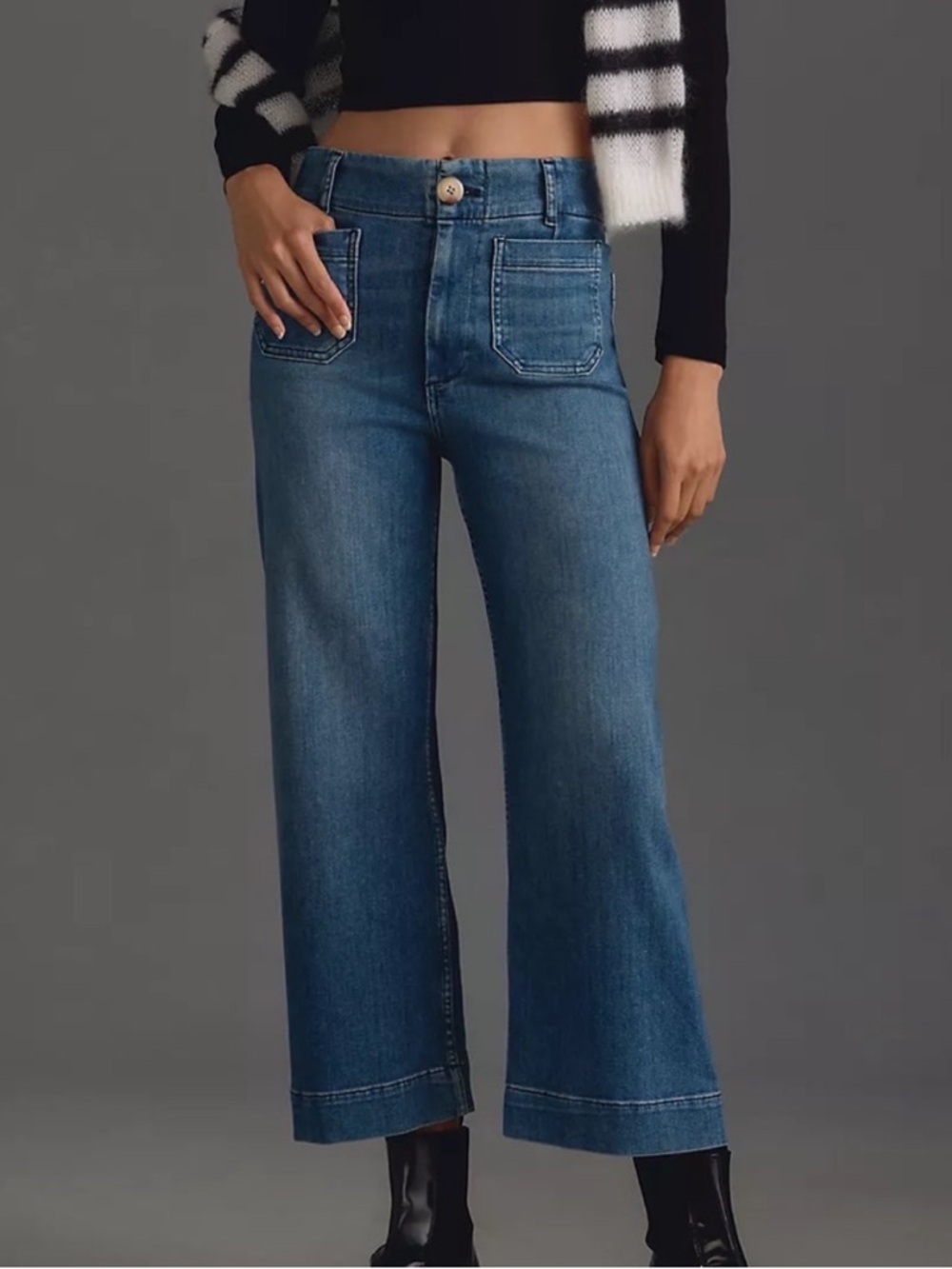 Pilcro Mid-Rise Wide-Leg Blue Jeans with Front Patch Pockets